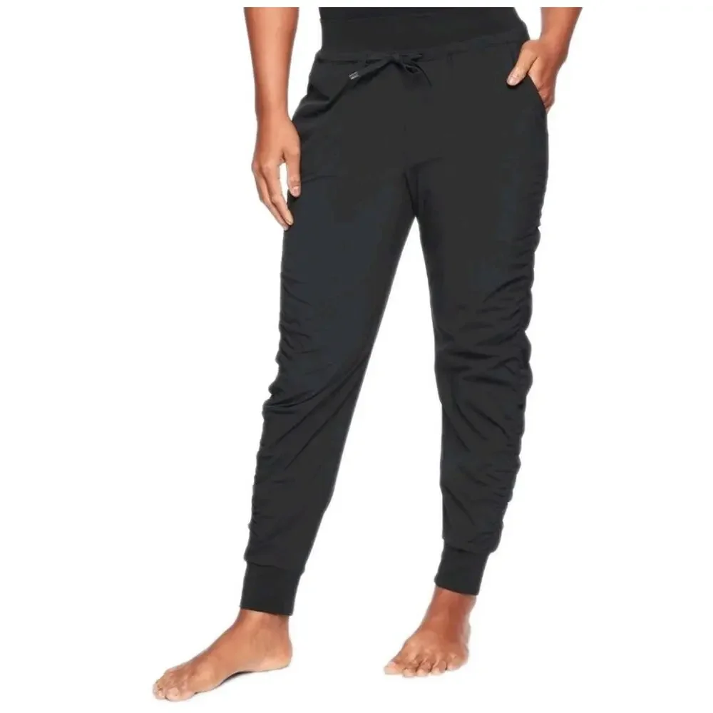 Athleta Attitude Pants‎ Women's Size 8 Black Jogger Athleisure Ruched Pockets